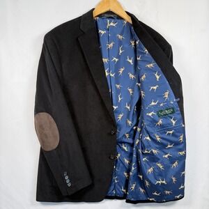 Lauren Ralph Lauren Corduroy Blazer 44R Black Bird Dogs Elbow Patch Preppy